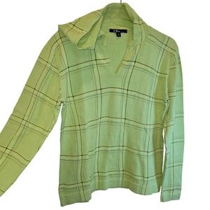 VTG Neve Designs Hoodie Sweater Pullover Womens Large Light Green Plaid V-Neck